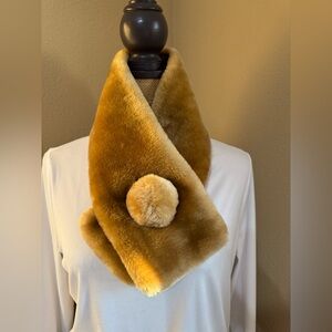 Faux fur neck warmer / scarf. Warm caramel color, Dennis Basso